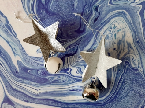 Stars and marble background mixed media